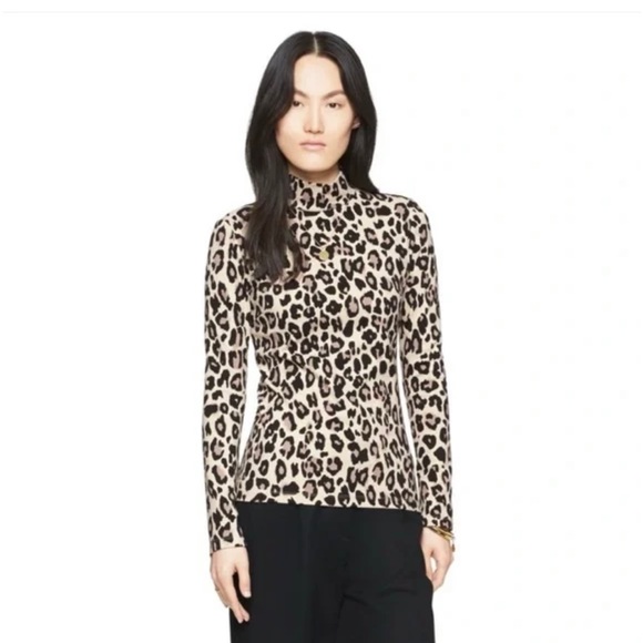 Kate Spade Women's‎ Cheetah Print Mock Neck Ponte Knit Top Size 4 - Picture 1 of 4
